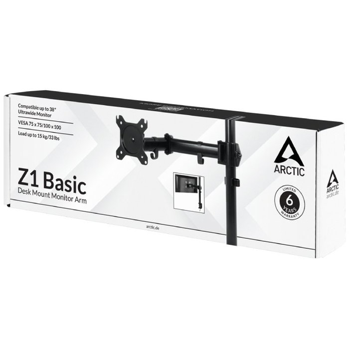 Arctic Z1 Basic Soporte de Mesa para Monitor Giratorio e Inclinable hasta 15kg, Negro